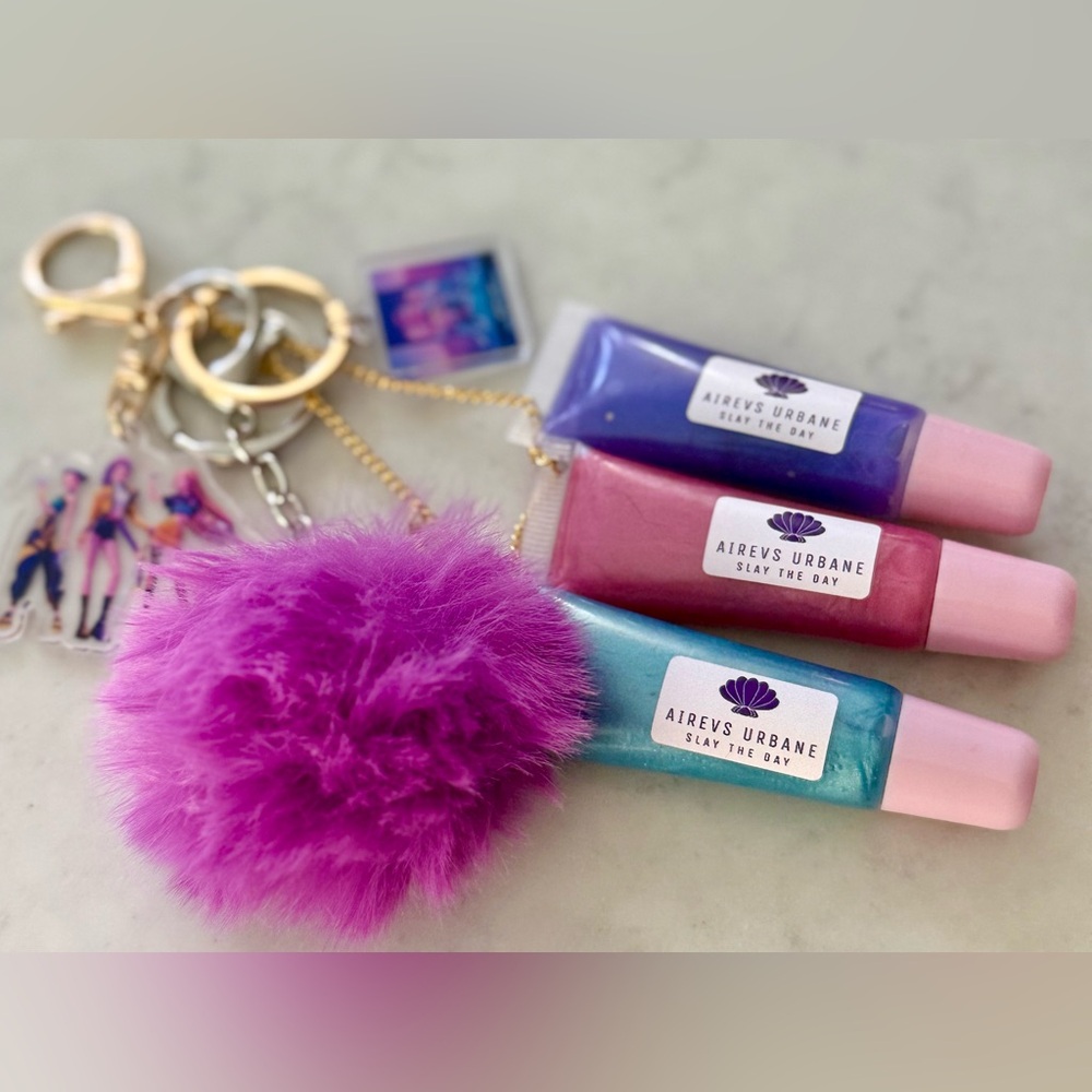 K Pop Demon Hunter Lip Gloss trio keychain